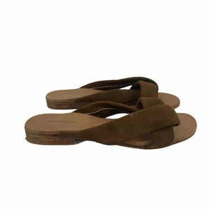 Adetacher Sandals Women's Sz 6 Pipit Crossover Flat Slide Slip on Suede Brown